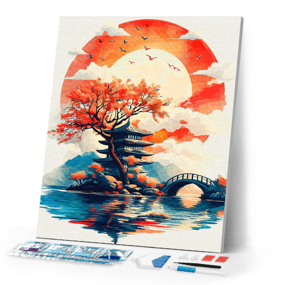 Diamond Painting - Pagoda Under the Rising Sun