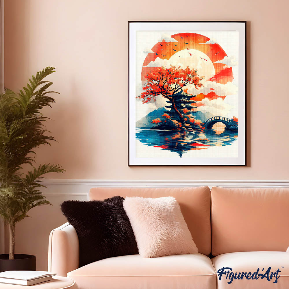 Diamond Painting - Pagoda Under the Rising Sun