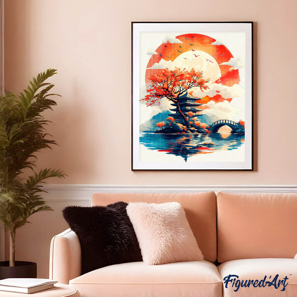 Diamond Painting - Pagoda Under the Rising Sun