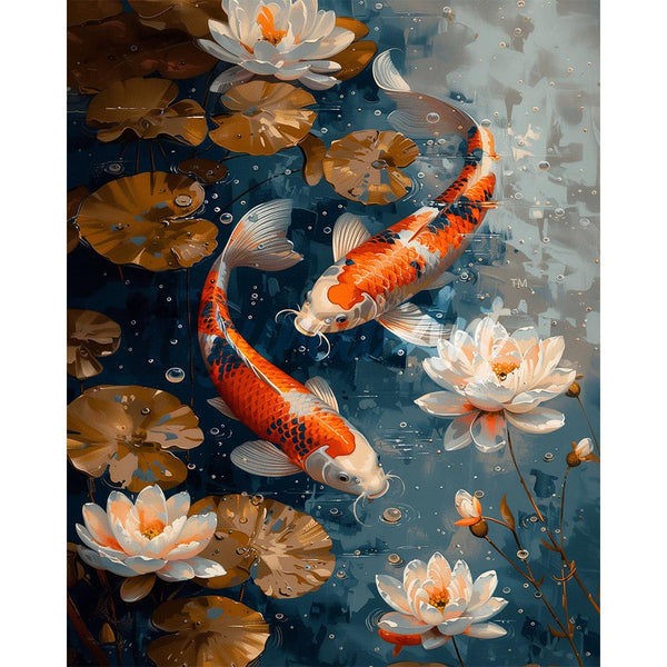 Diamond Painting - Vintage Koi Carps and Flowers