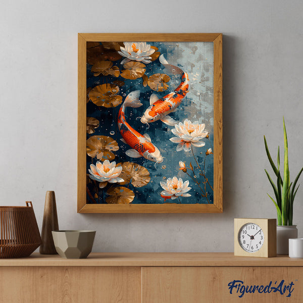 Diamond Painting - Vintage Koi Carps and Flowers