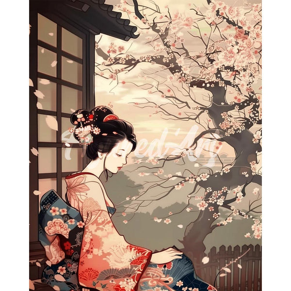 Diamond Painting - Vintage Kimono Lady and Sakura