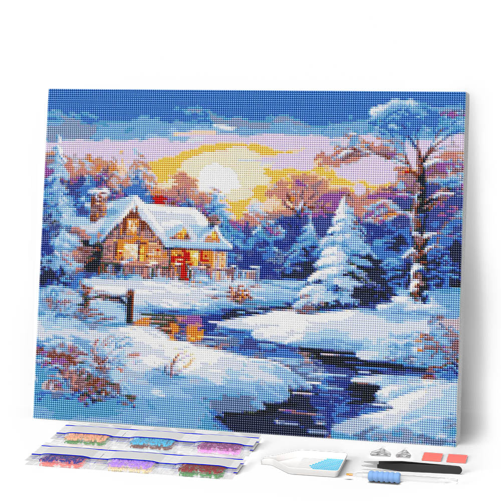Diamond Painting - Sunset Winter Cabin