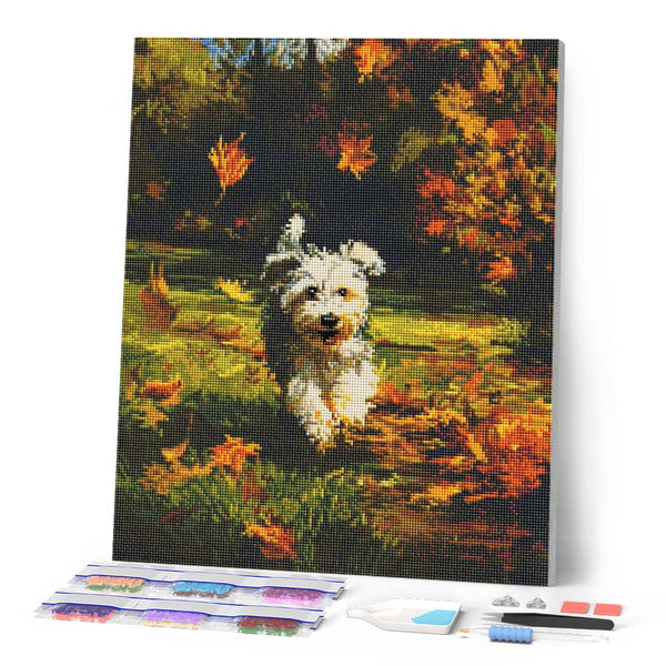 Diamond Painting - Joyful Pup in Fall