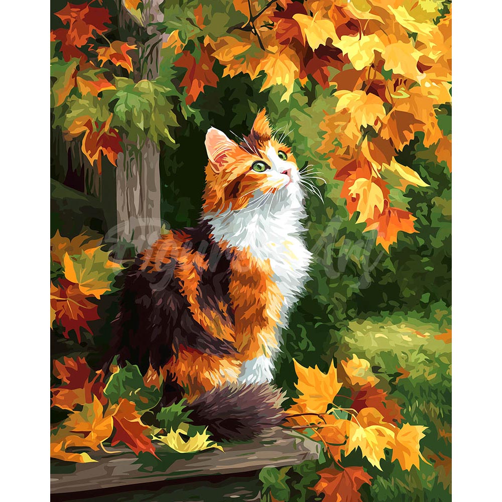Diamond Painting - Calico Cat in Fall