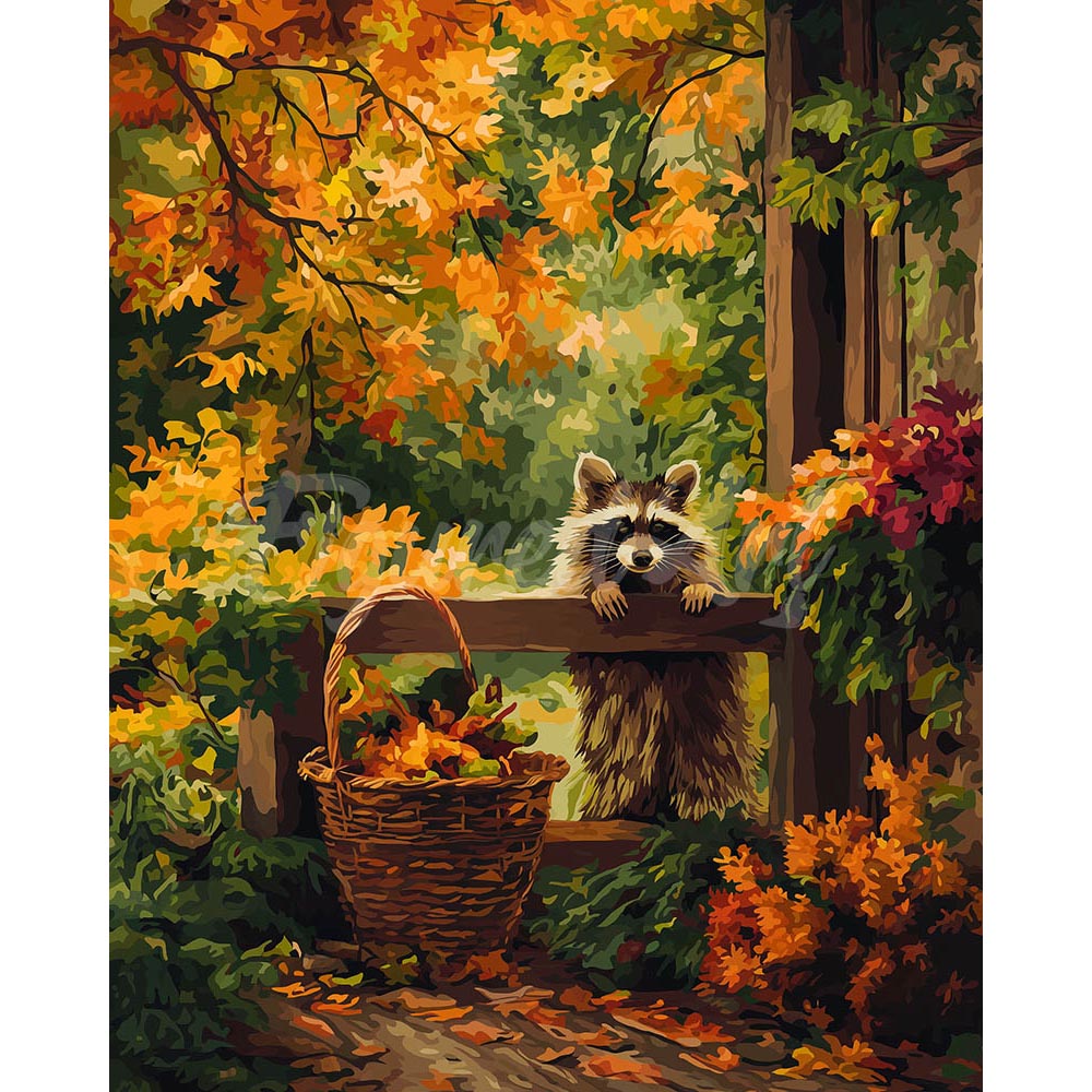 Diamond Painting - Cute Raccoon in Fall