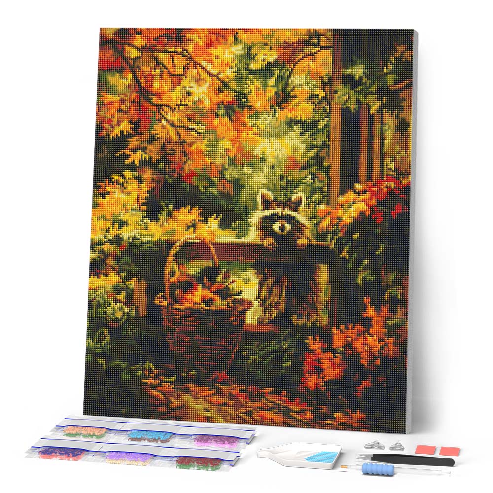 Diamond Painting - Cute Raccoon in Fall