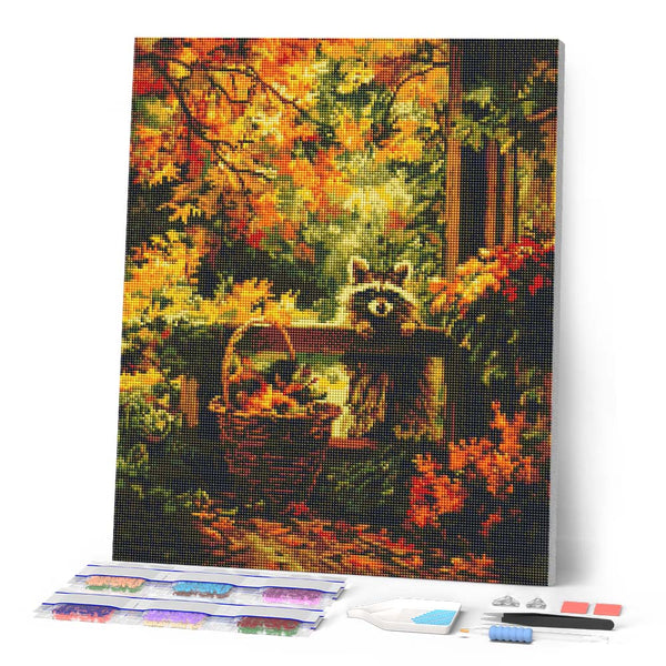 Diamond Painting - Cute Raccoon in Fall