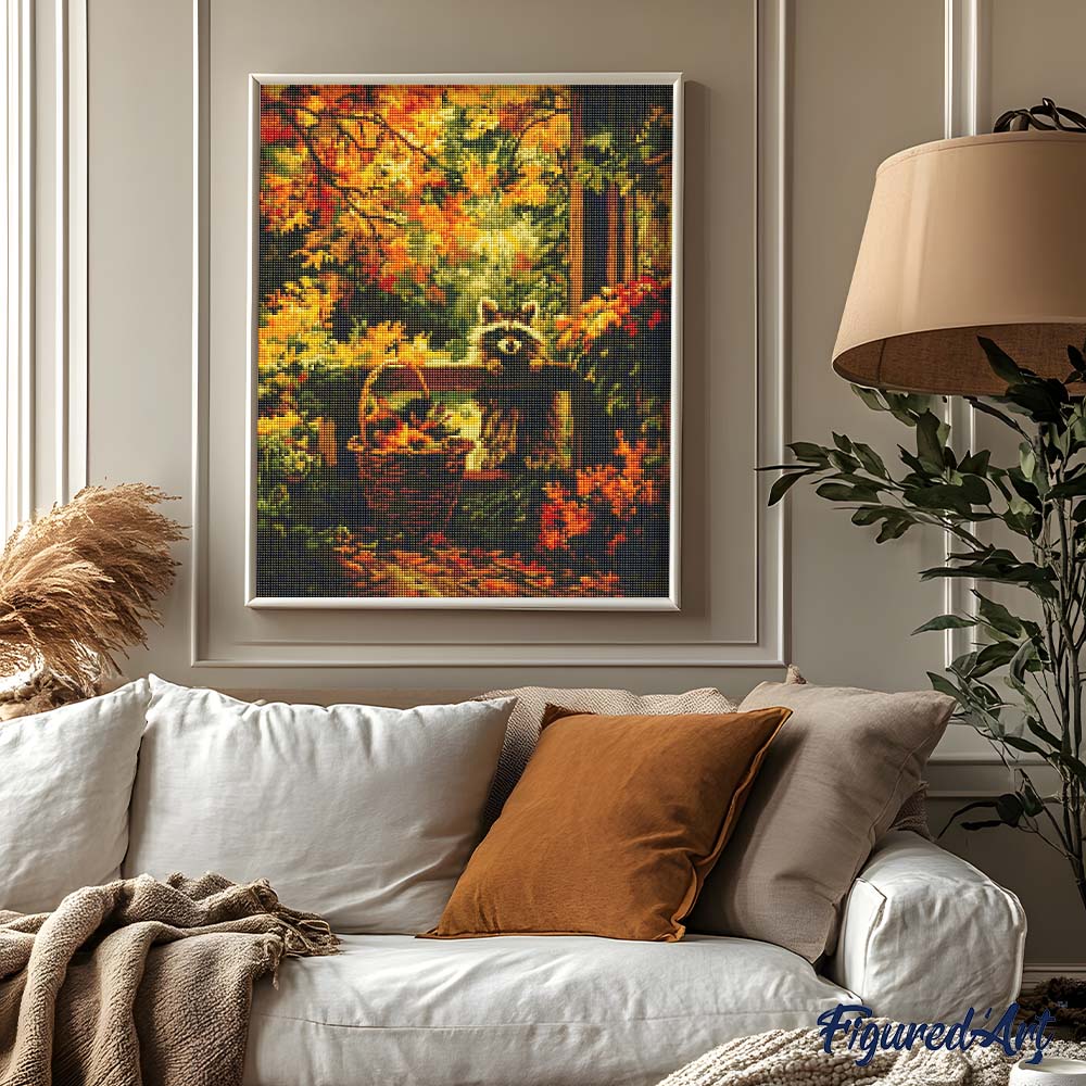 Diamond Painting - Cute Raccoon in Fall
