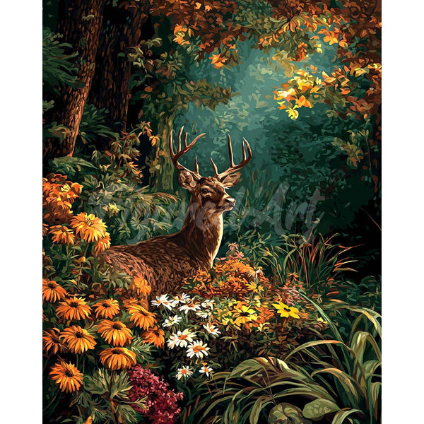 Diamond Painting - Deer Among Fall Blooms