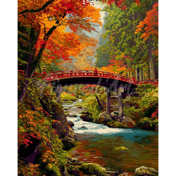 Diamond Painting - Red Bridge in Japan in Fall
