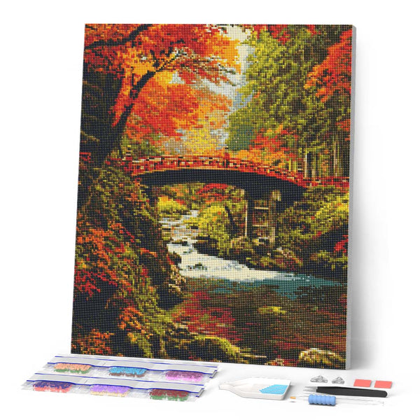 Diamond Painting - Red Bridge in Japan in Fall