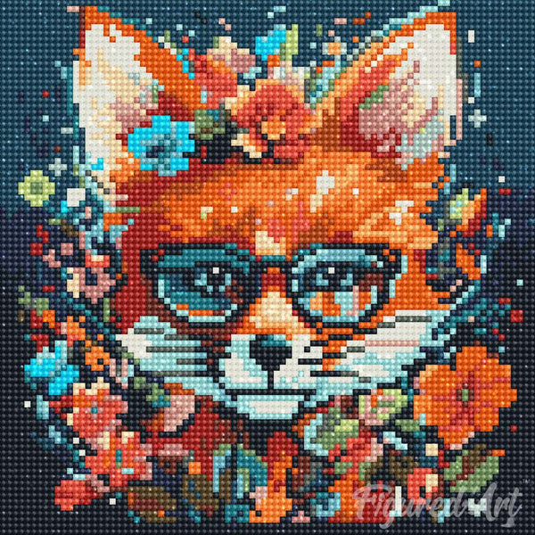 Mini Diamond Painting 10"x10" - Fantasy fox and flowers