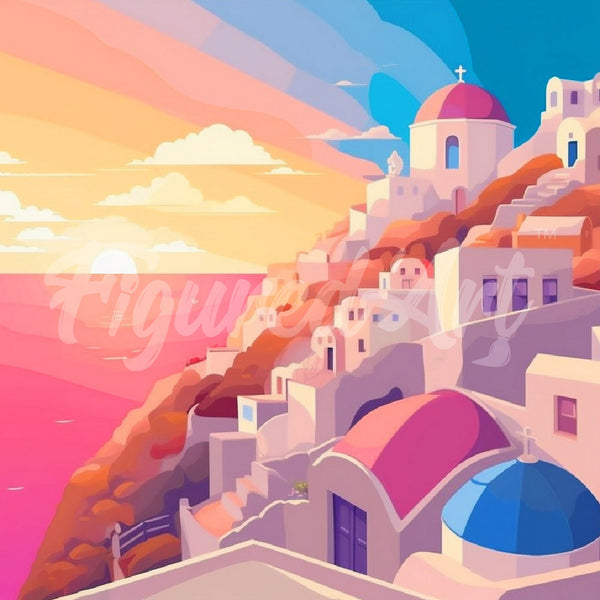 Mini Diamond Painting 10"x10" - Santorini Sunset Figured'Art USA