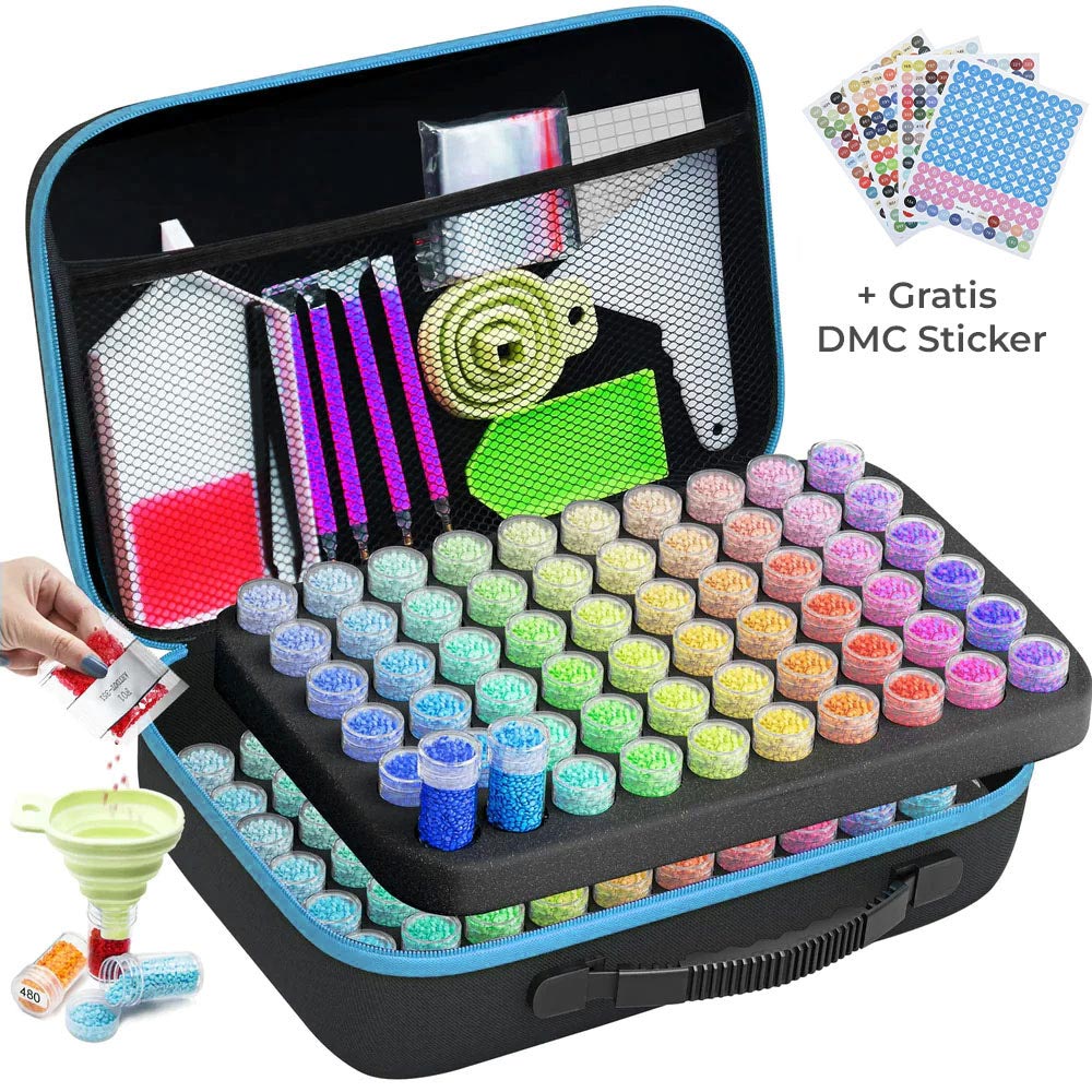 Diamond Painting Case Light Blue with 120 Jars + Accessories