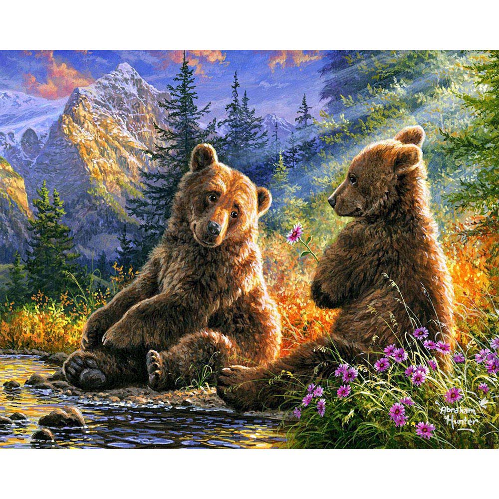 Paint by numbers Sitting Bears Figured'Art new arrivals, advanced, landscapes, animals, bears, mountains