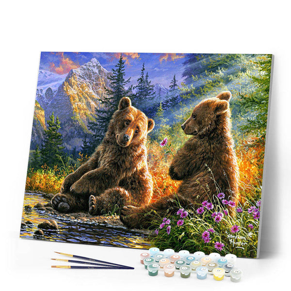Paint by numbers Sitting Bears Figured'Art new arrivals, advanced, landscapes, animals, bears, mountains