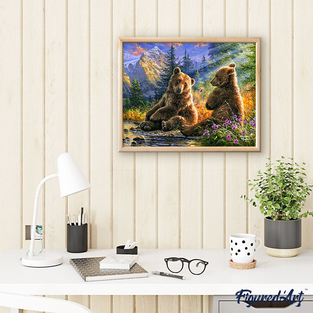 Paint by numbers Sitting Bears Figured'Art new arrivals, advanced, landscapes, animals, bears, mountains