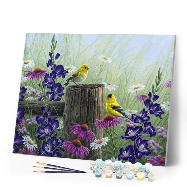 Paint by numbers Goldfinch Birds Figured'Art new arrivals, intermediate, animals, birds, flowers