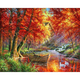 Paint by numbers Autumn River and Boat Figured'Art new arrivals, advanced, landscapes, forest