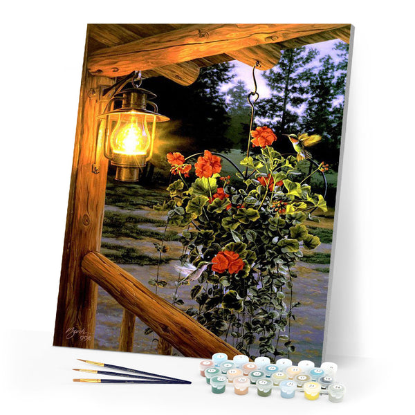Paint by numbers Lantern under the porch Figured'Art new arrivals, intermediate, landscapes