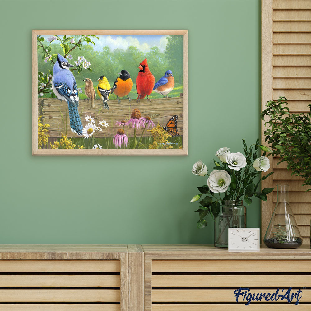 Paint by numbers Birds On A Fence Figured'Art new arrivals, intermediate, animals, birds