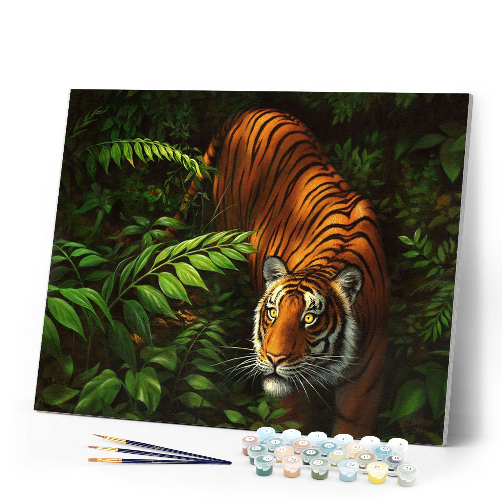 Paint by numbers Tiger In Ferns Figured'Art new arrivals, intermediate, animals, tigers