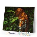 Paint by numbers Tiger In Ferns Figured'Art new arrivals, intermediate, animals, tigers