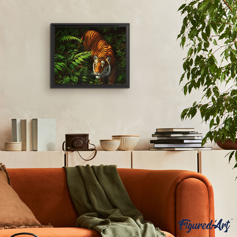 Paint by numbers Tiger In Ferns Figured'Art new arrivals, intermediate, animals, tigers
