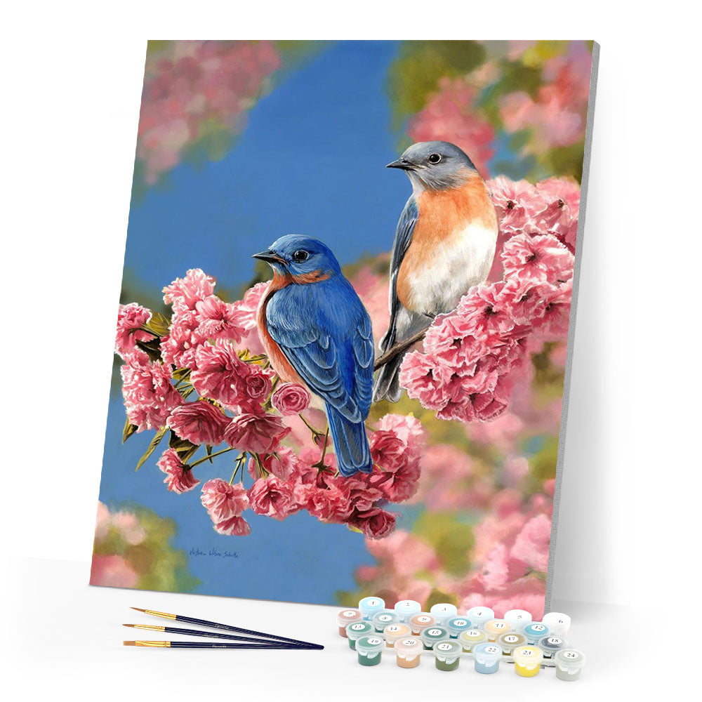 Paint by numbers Bluebirds Figured'Art new arrivals, intermediate, animals, birds
