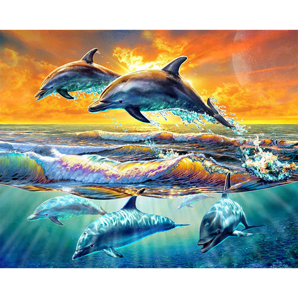 Paint by numbers | Dolphins | animals dolphins intermediate new arrivals landscapes fish | Figured'Art