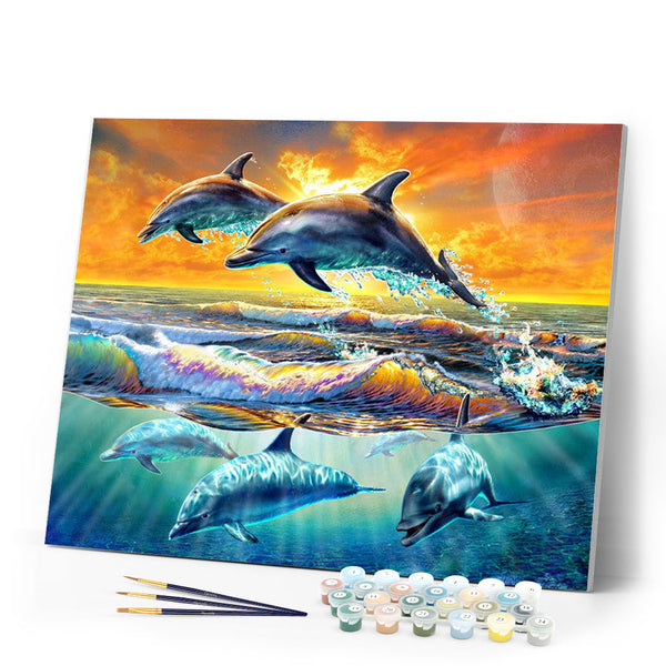 Paint by numbers | Dolphins | animals dolphins intermediate new arrivals landscapes fish | Figured'Art