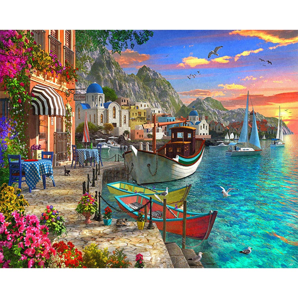 Paint by numbers | Flowery Harbor | ships and boats intermediate new arrivals landscapes cities | Figured'Art