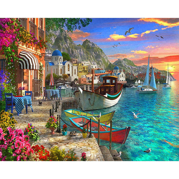 Paint by numbers | Flowery Harbor | ships and boats intermediate new arrivals landscapes cities | Figured'Art