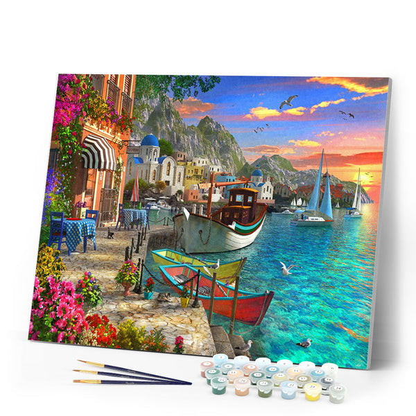 Paint by numbers | Flowery Harbor | ships and boats intermediate new arrivals landscapes cities | Figured'Art