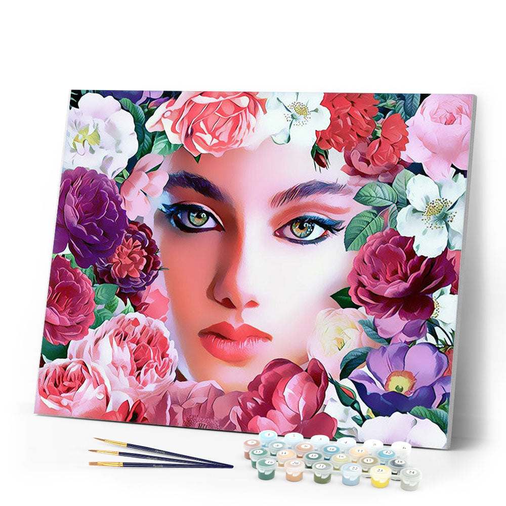 Paint by numbers | Face and flowers 2 | women flowers intermediate new arrivals portrait | Figured'Art