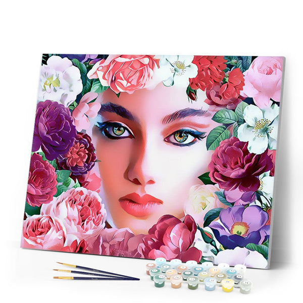 Paint by numbers | Face and flowers 2 | women flowers intermediate new arrivals portrait | Figured'Art