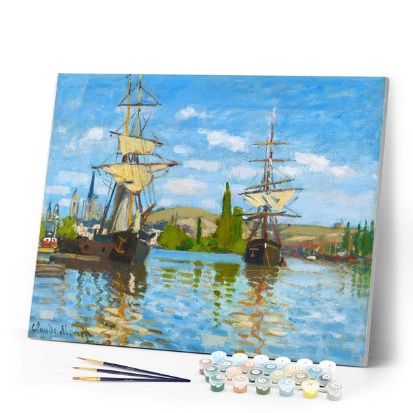 Paint by numbers | Boats sailing on the Seine in Rouen - Monet | ships and boats advanced new arrivals landscapes reproduction | Figured'Art