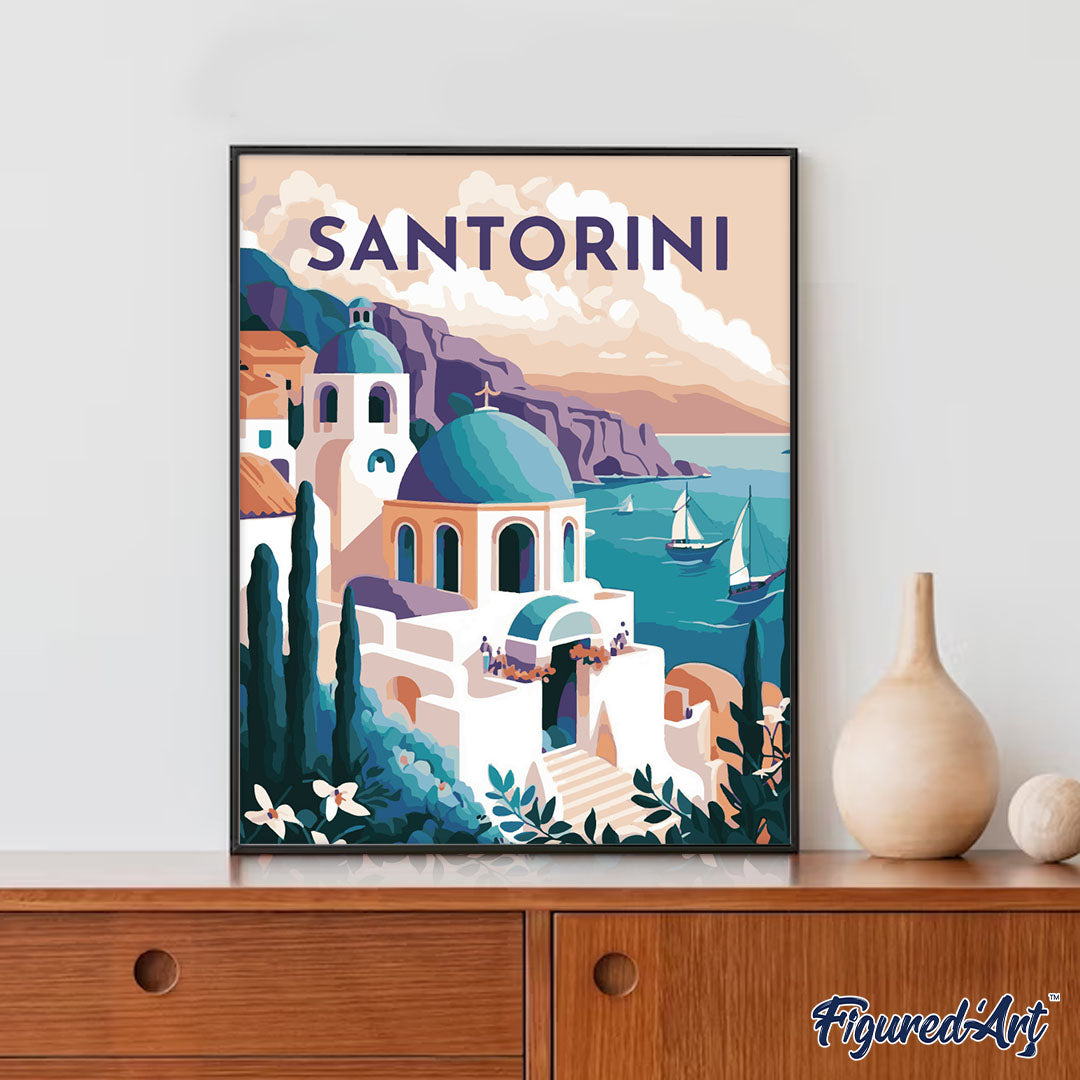 Finished Diamond Painting: Beautiful Santorini Greece 