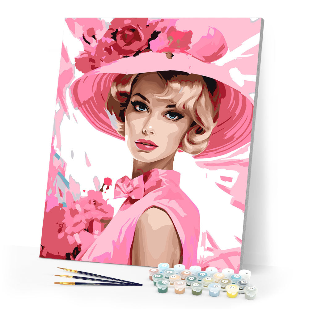 Paint by numbers kit Diva in a Pink Chapeau Figured'Art