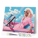 Paint by numbers kit Diva in a Pink Retro Car Figured'Art