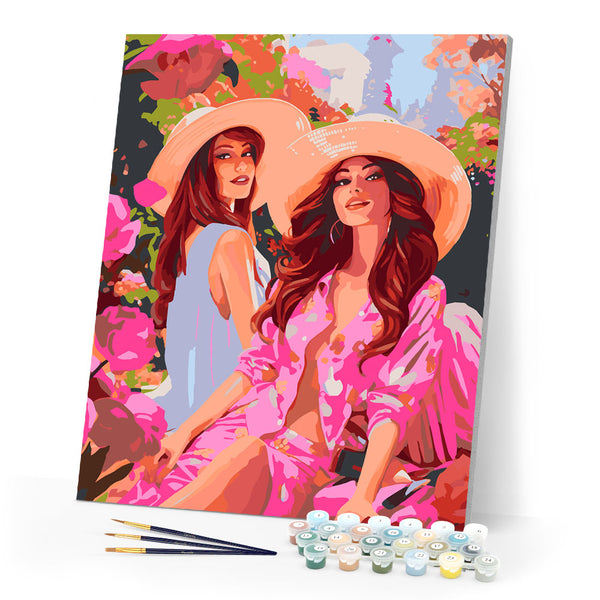 Paint by numbers kit Sisters in a Pink Garden Figured'Art