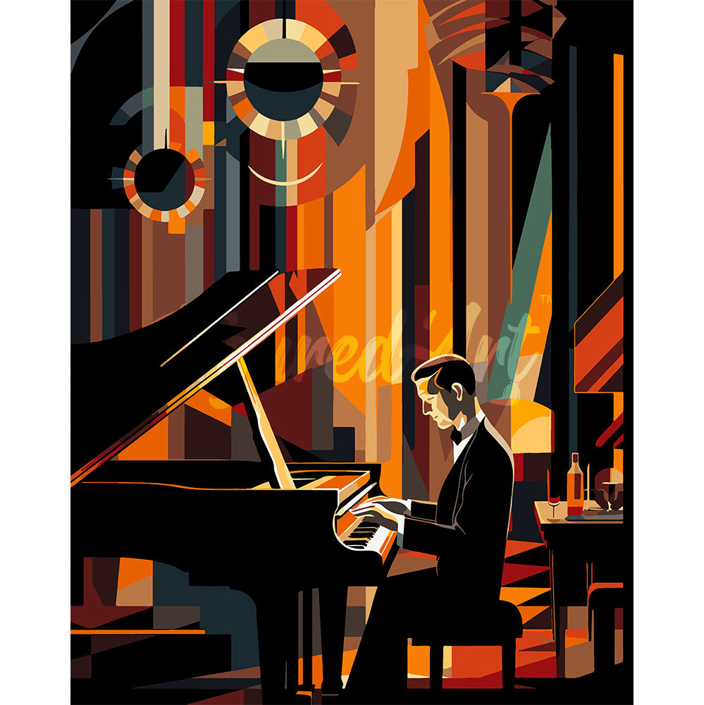 Art Deco Man playing Piano