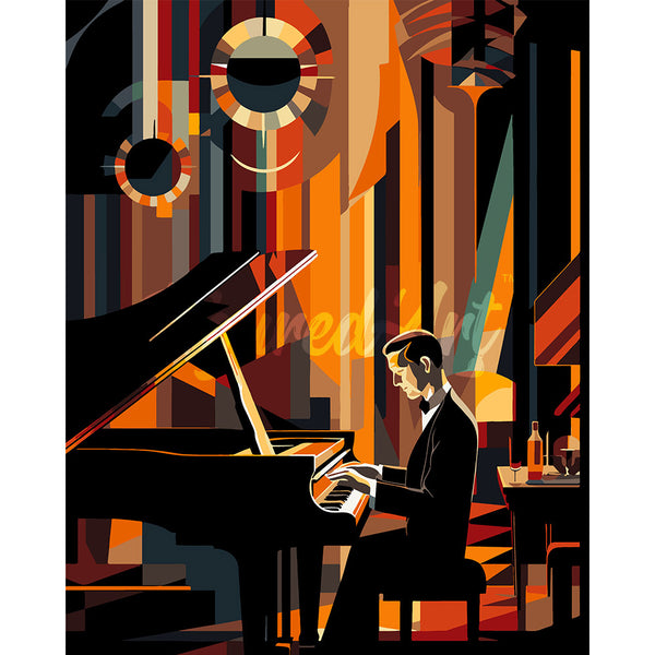 Art Deco Man playing Piano