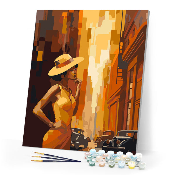 Paint by numbers kit Art Deco Woman in Town Figured'Art