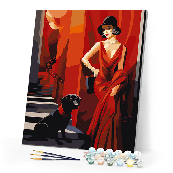 Paint by numbers kit Art Deco Woman with her Dog Figured'Art