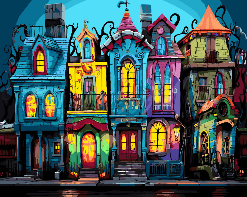 Paint by Numbers for adults - Colorful Gothic Houses – Figured'Art