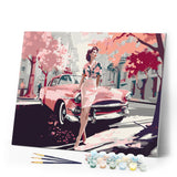 Paint by numbers kit Lady and Pink Classic Car Figured'Art