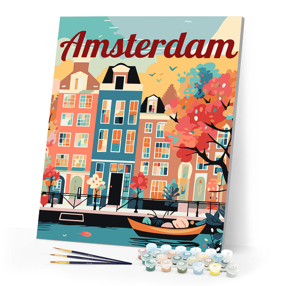 Paint by numbers kit Travel Poster Amsterdam in Bloom Figured'Art
