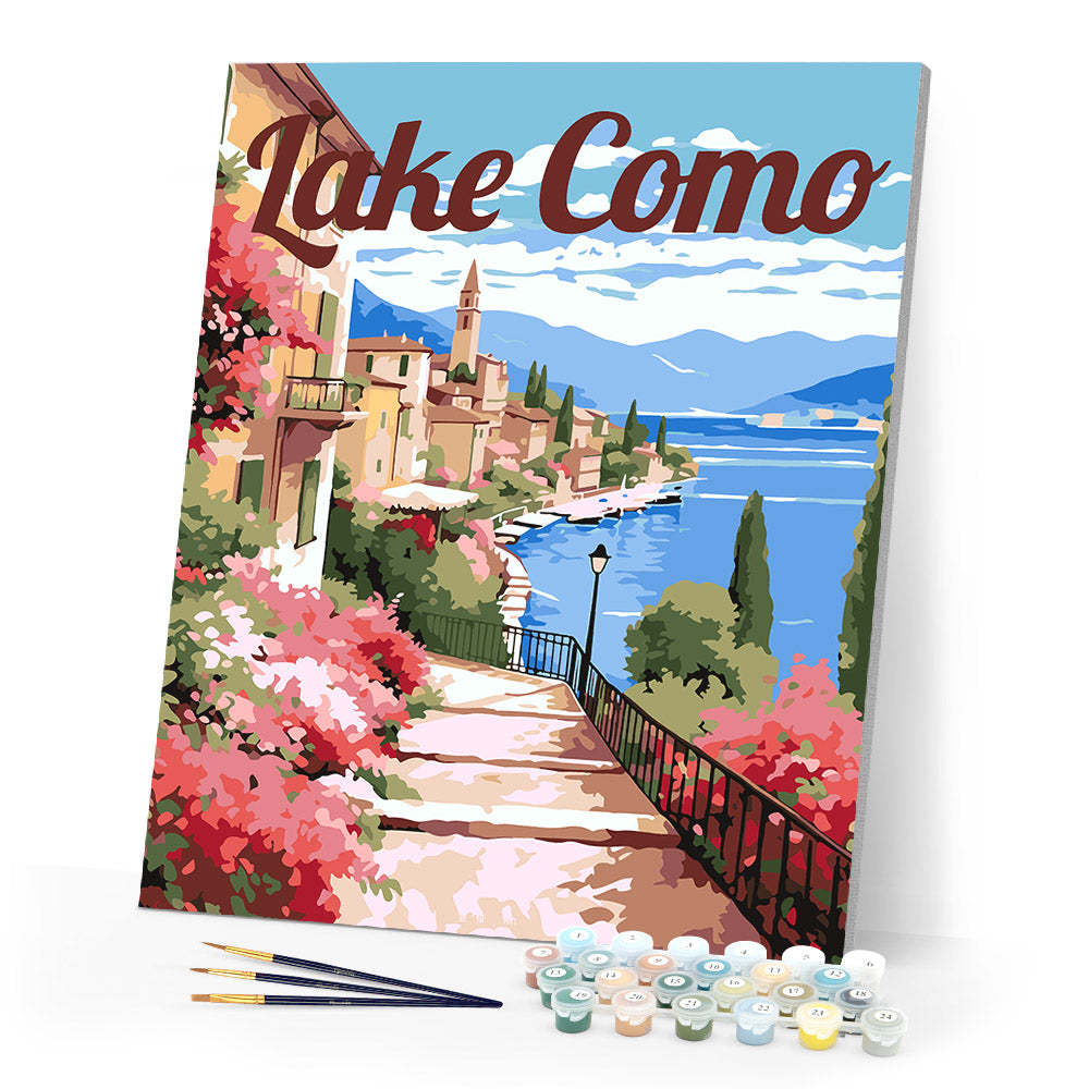 Paint by numbers kit Travel Poster Lake Como in Bloom Figured'Art